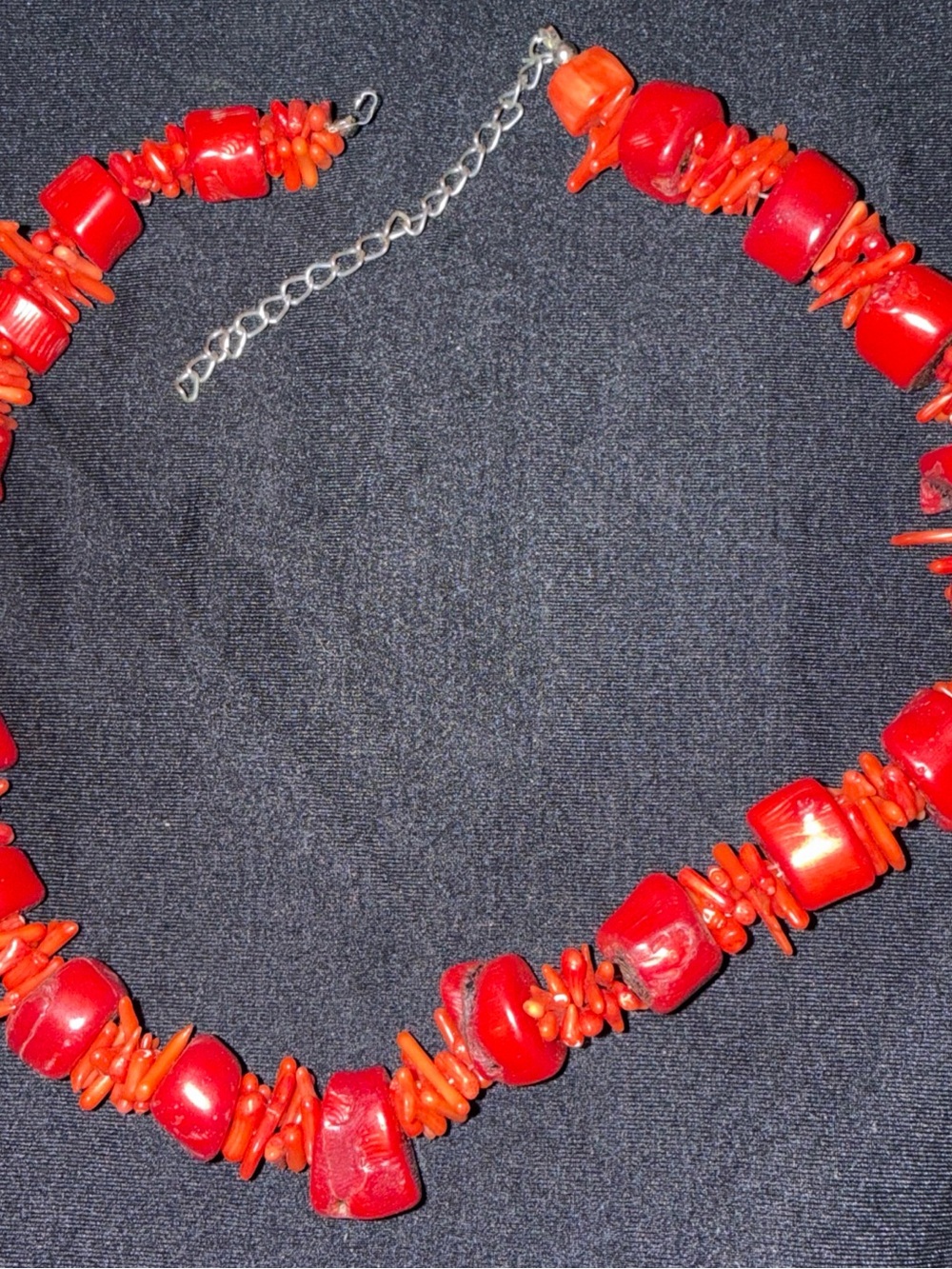 Red Sea coral branches salmon beaded necklace 17” long chunky